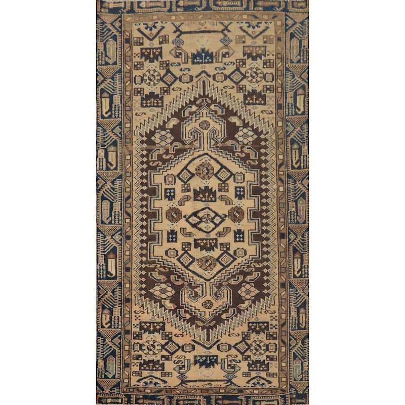 Hand Knotted Oriental 100% Wool Carpet Traditional Tribal Beige & Ivories Hamedan Area Rug - 5' 6'' X 3' 2''