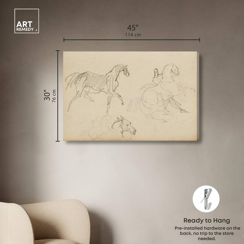 Gericault - Three horse studies Canvas by Art Remedy, Gallery Wrapped