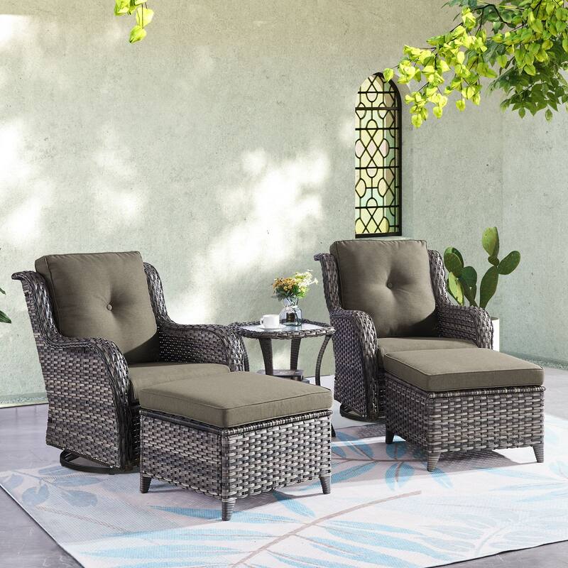 Gymojoy 5-Piece Outdoor Wicker Patio Furniture Chair Set, Rattan Coversation Set with Water Resistant Thick Cushions - Grey Wicker / Grey Cusion - 5-Piece