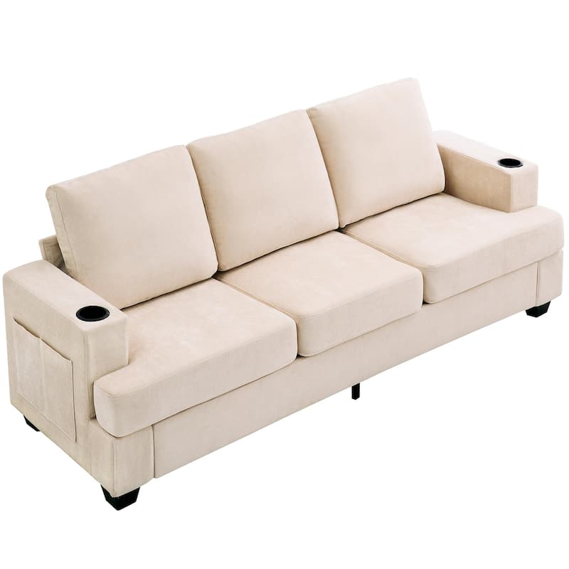 89" 3-Seater Sofa, Deep Seat Sofa, Modern Comfy Couches for Living Room with Cup Holders and Side Storage Pockets