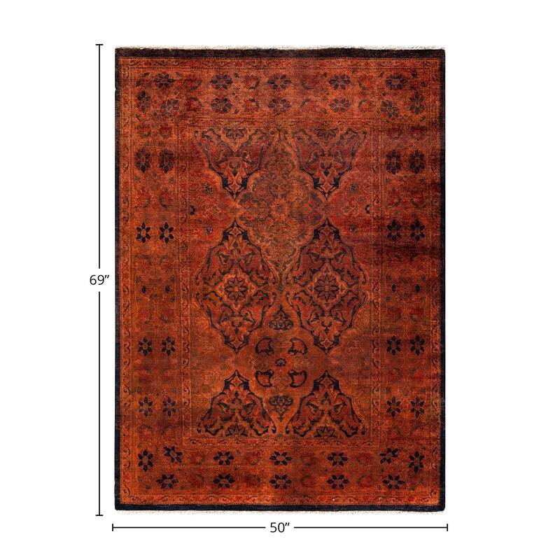 Fine Vibrance, One-of-a-Kind Hand-Knotted Area Rug - Black, 4' 2" x 5' 9" - 4' 2" x 5' 9"