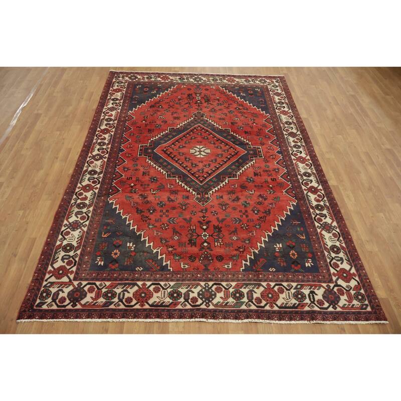 Hand Knotted Oriental 100% Wool Carpet Traditional Tribal Red Shiraz Area Rug - 10' 0'' X 6' 7''