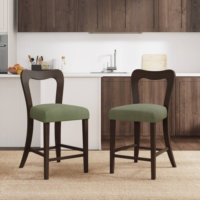 Christopher Knight Home - Counter Stool Set of 2 Without Arms, Fabric - Dark Brown+Green