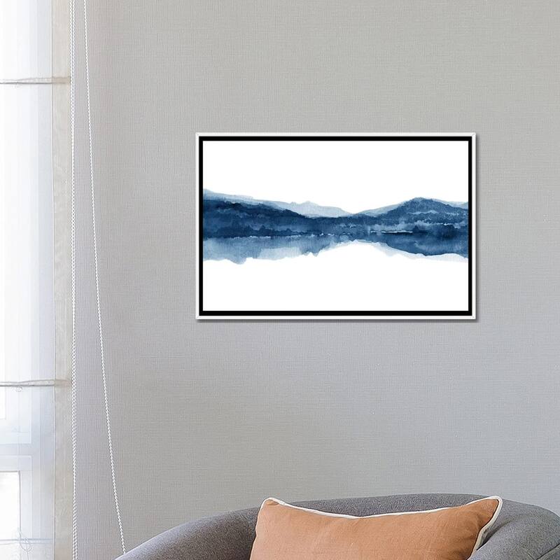 iCanvas "Watercolor Landscape X - Navy Blue" by Nouveau Prints Framed Canvas Print