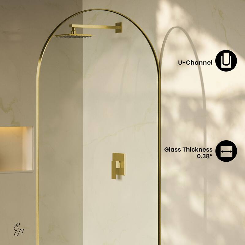 Porte 34 X 76 Framed Fixed 3/8 In. (10Mm) Clear Tempered Glass Shower Door With Gold Brushed Frame - 34 x 76
