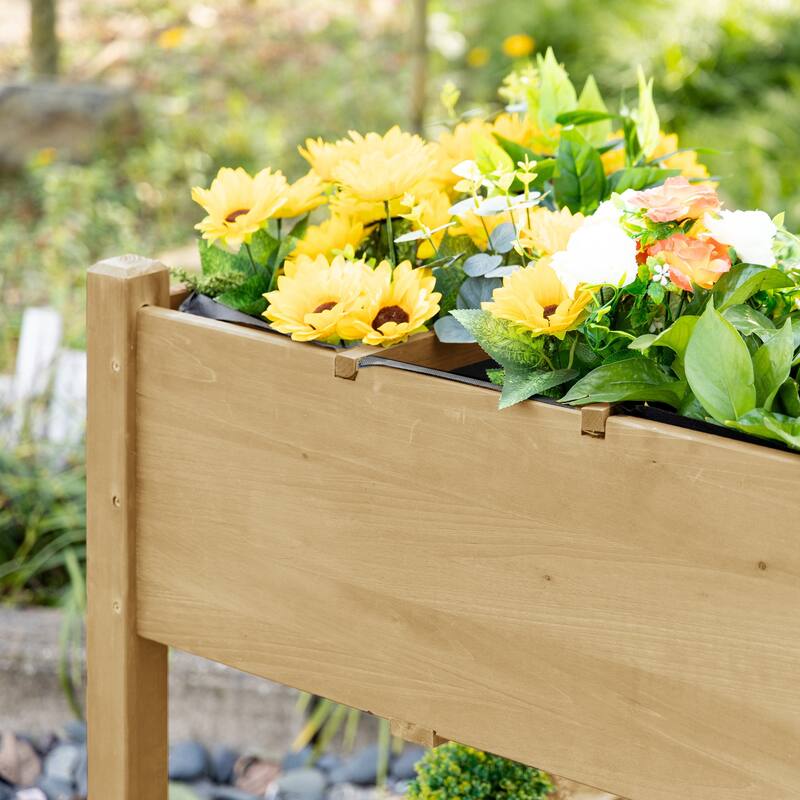 Outsunny 49'' x 21'' x 34'' Raised Garden Bed w/ 8 Grow Grids, Outdoor Wood Plant Stand w/ Storage Shelf and Lockable Wheels
