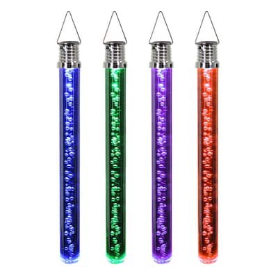 Exhart Solar Acrylic Bubble Stick with Color Changing LED Light, Set of Four, 10 Inch