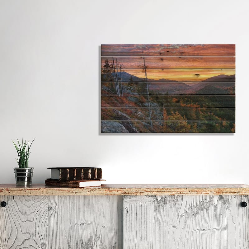 USA, New York State. Sunrise on Mount Baxter in autumn, Adirondack Mountains. Print On Wood by Chris Murray - Multi-Color