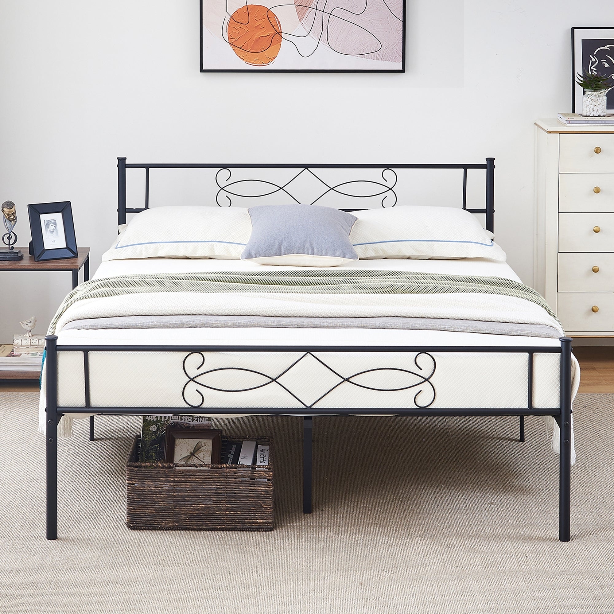 Javlergo Elegant Metal Platform Bed Frame with Headboard and Footboard Under Bed Storage Foundation No Box Spring Needed