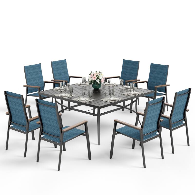 MAISON ARTS 9 Piece Patio Dining Set with 8 Stackable Textilene Chairs and 1 Metal Table