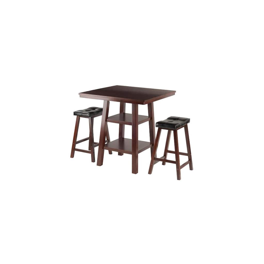 Bohemian Entryway Table Set with Cushioned Seats - High Table & Console - Walnut Finish - 3 Piece Home Furniture