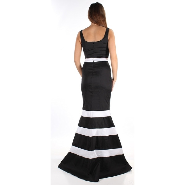 black and white striped evening gown