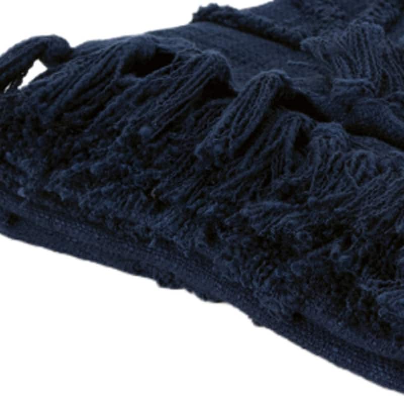 HomeRoots 50" X 50" Blue Floral Cotton Woven Throw Blanket with Fringe