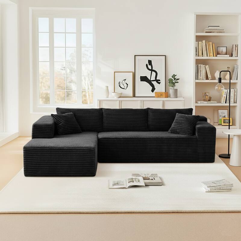 103.54" Flannel L-Shaped High-Density Modern Modular Sectional Sofa with Chaise & Pillows - Black-Flannel - Left Facing