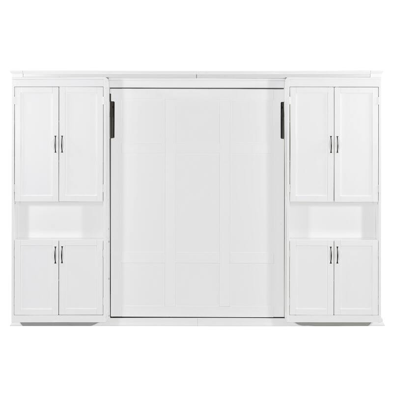Queen Murphy Bed Wall System with Dual Glide Cabinets & 6-Tier Mega Storage by Harper&Bright Designs