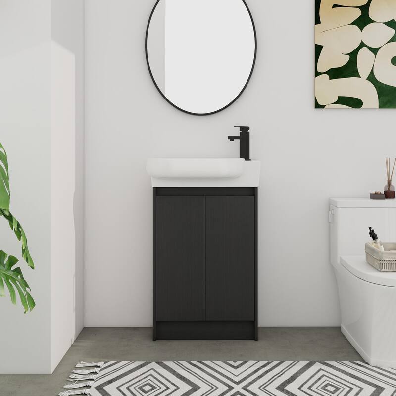 BNK 23'' Bathroom Vanity with Sink, Freestanding Bathroom Vanity with Soft Close Doors & Shelf ﻿ - 22.8''W-Ceramic Sink - Black
