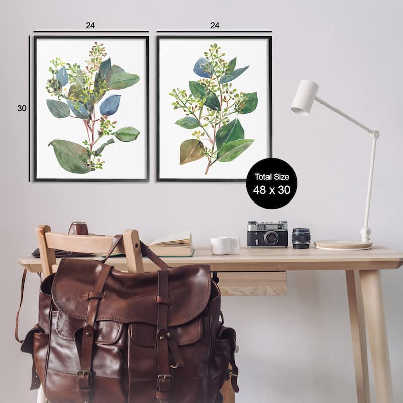 Stupell Soft Eucalyptus Plant Blue Green Ombre Leaves, 2pc Multi Piece Framed Wall Art Set