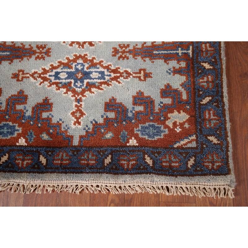 Geometric Viss Indian Runner Rug Hand-Knotted Wool Carpet - 2'6"x 9'7"