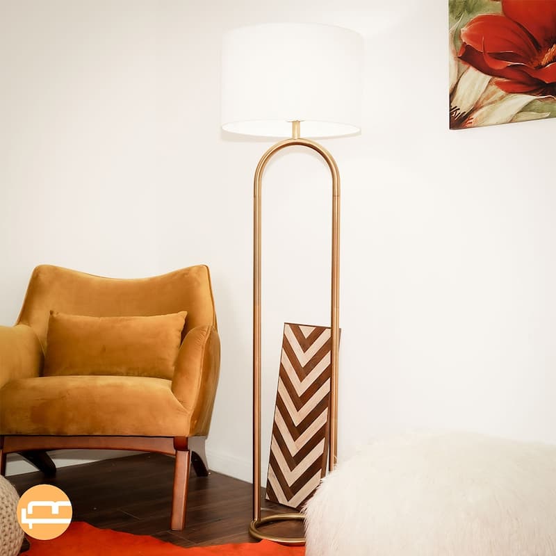 Luminous Elegance Brass Ring Floor Lamp - White