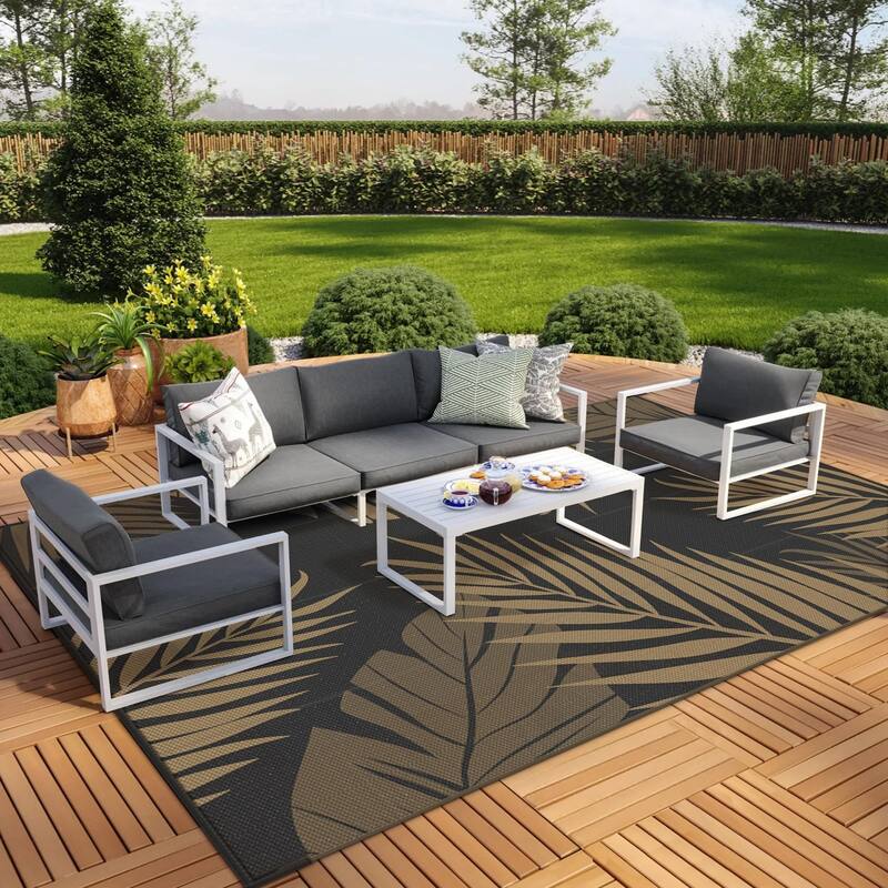 Mcow Palm Leaf Collection Reversible Woven Waterproof Outdoor Area Rug