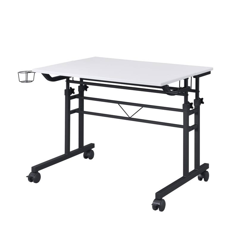 Rolling Writing Desk with Height Adjustable Desktop and Moveable Shelf