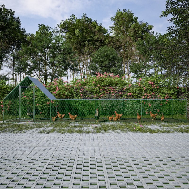 Large Metal Chicken Coop, Walk-in Chicken Run, Galvanized Wire Poultry Chicken Hen Pen Cage， Anti-Ultraviolet Cover - Silver