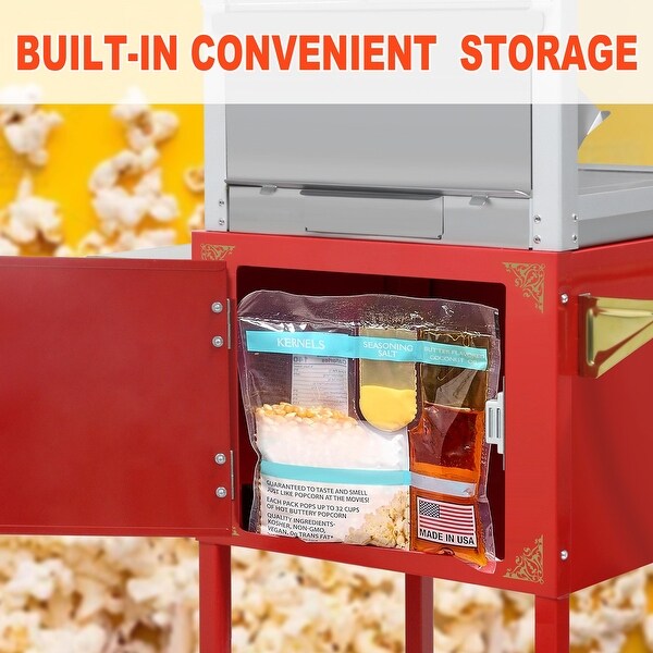 20 oz Vintage Popcorn Machine Trolley with Tempered Glass and