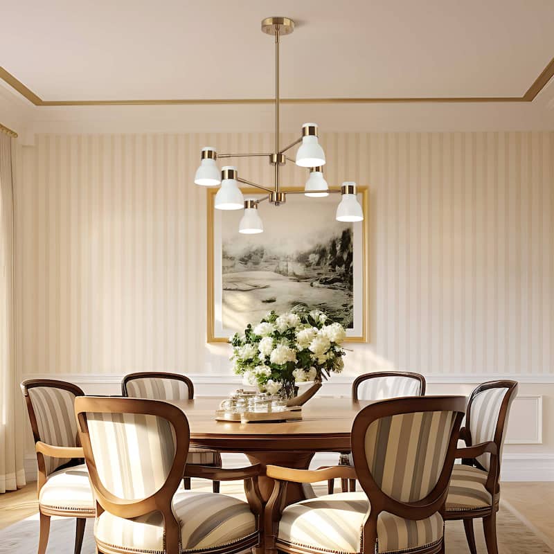 Modern 6-Light White Gold Chandelier Farmhouse Metal Pendant Lights for Dining Room - 24.5 "