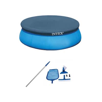 Intex Swimming Pool Kit w/ Vacuum Skimmer, Pole, & Debris Round Cover Tarp - 2.5