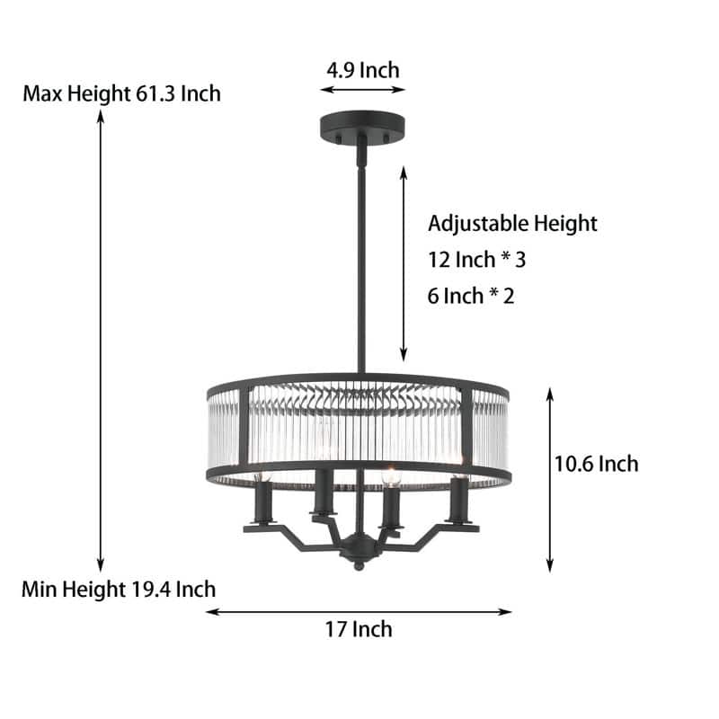 Acroma - 4 Light Steel & Glass Dimmable Drum Chandelier - N/A