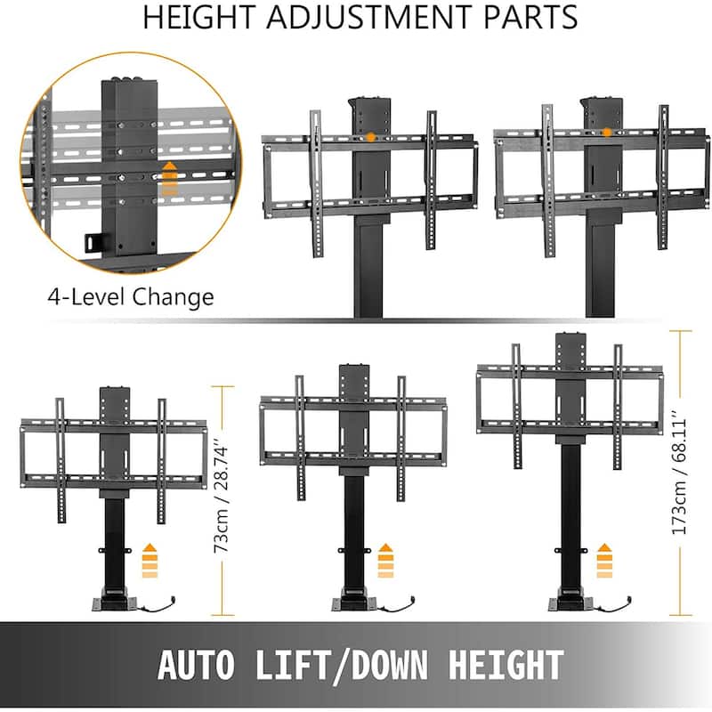 Motorized TV Lift with Swivel, Adjustable Height 28.74-68.11 Inch for 32-70 Inch TVs, Remote Controlled, 154 Lbs Capacity