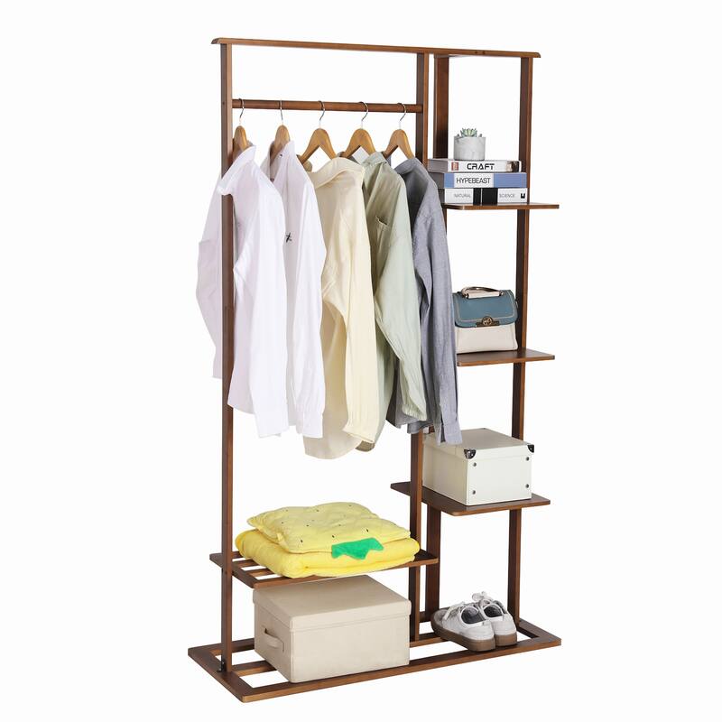 Bamboo Wooden Garment Rack Freestanding Closet Organizers - 39.8x16.1x67.3 inch