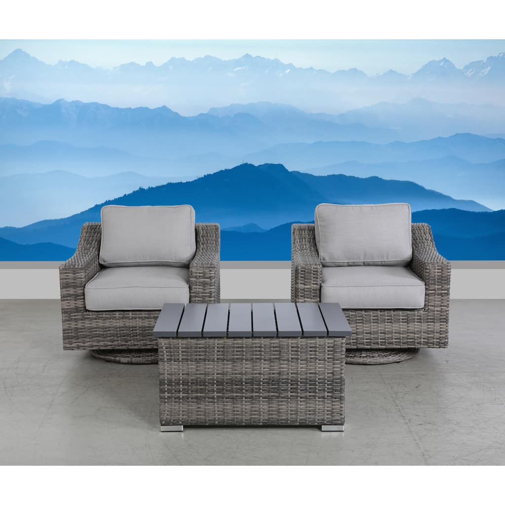 Swivel Rocker Grey 3 Piece Sectional Seating Group With Cushion
