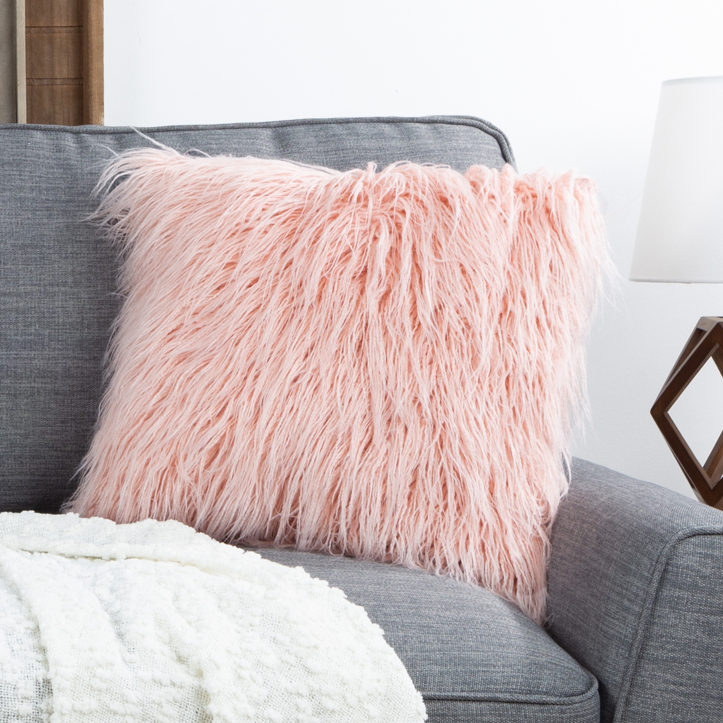 Pink faux fur pillow top