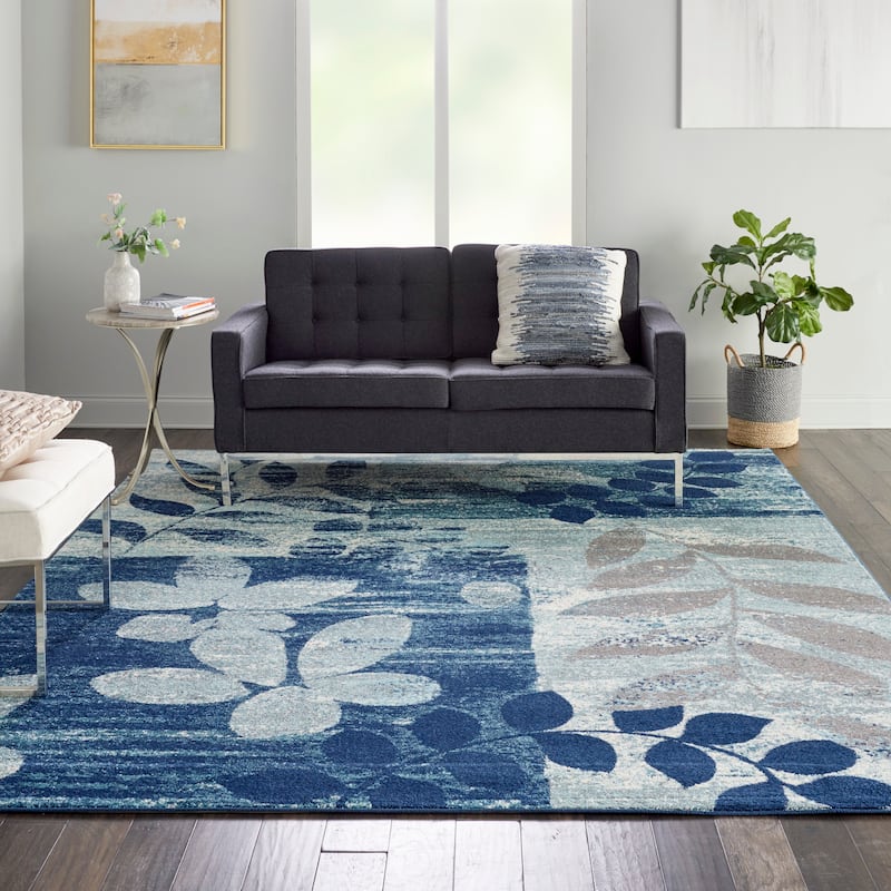 Nourison Tranquil Floral Leaves Area Rug - 8' 10" x 11' 10" - Blue/Multi - Rectangle