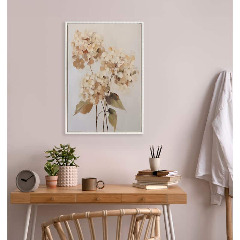 Kate and Laurel Sylvie Beaded Soft Hydrangeas Framed Canvas