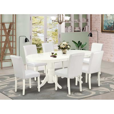 Southwestern Dining Set 7Pc - Table & 6 Chairs - Linen White Legs - PU Leather White Finish
