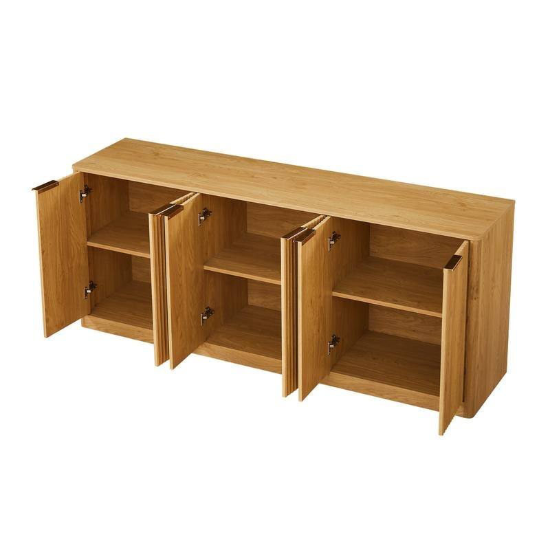 Modern 67" Fluted Buffet Sideboard Cabinet with Shelves, TV Stand Storage Cabinet with 4 Wave Doors for Organized Living Spaces