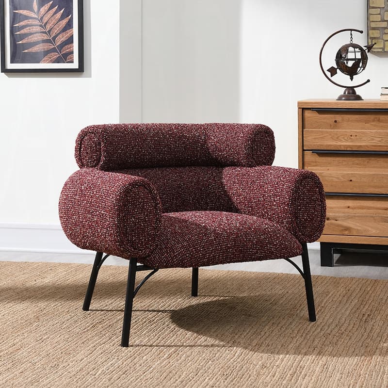 Tweed Fabric Upholstered Accent Chair in Maroon
