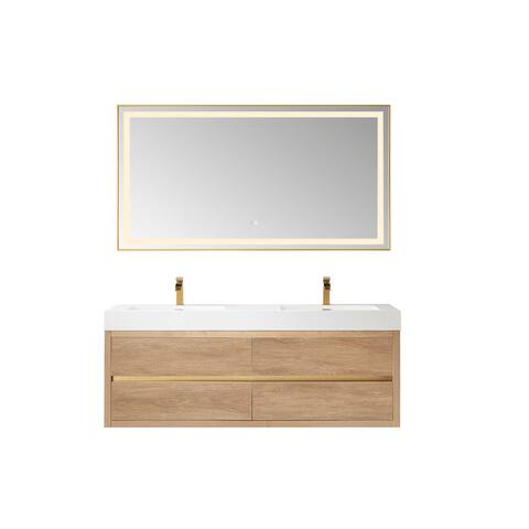 Palencia 60M" Wall-Mount Vanity with White Sink Top and Mirror