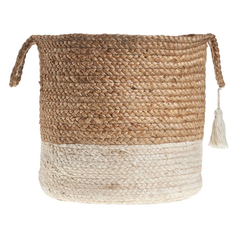 Sevita Two-Tone Handbraided Jute Storage Basket with Handles