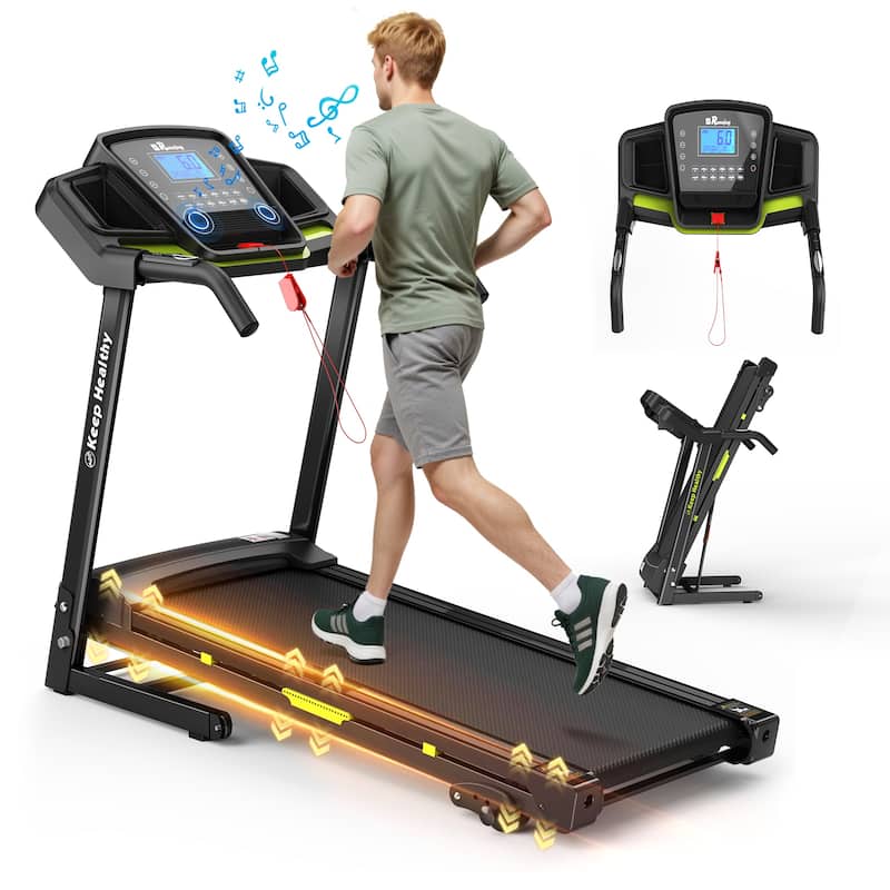 Foldable Treadmill with Incline, Folding Treadmill for Home Electric Treadmill Workout Running Machine, Handrail Controls Speed - Green/Black