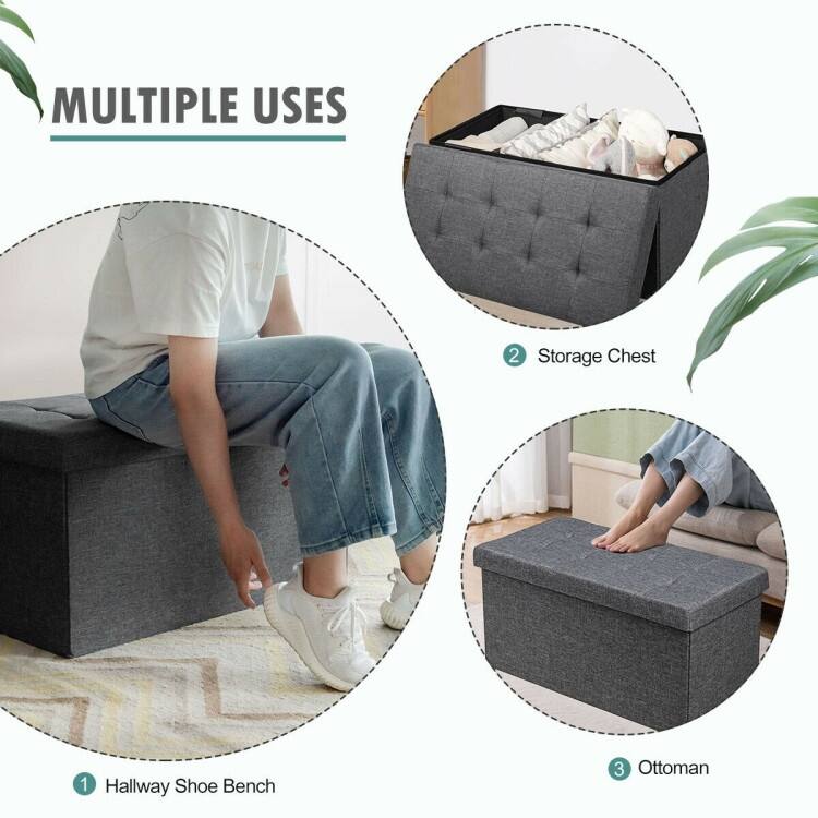 Foldable Storage Ottoman Bench with Removable Bin Upholstered Seat Chest for Bedroom Living Room Entryway