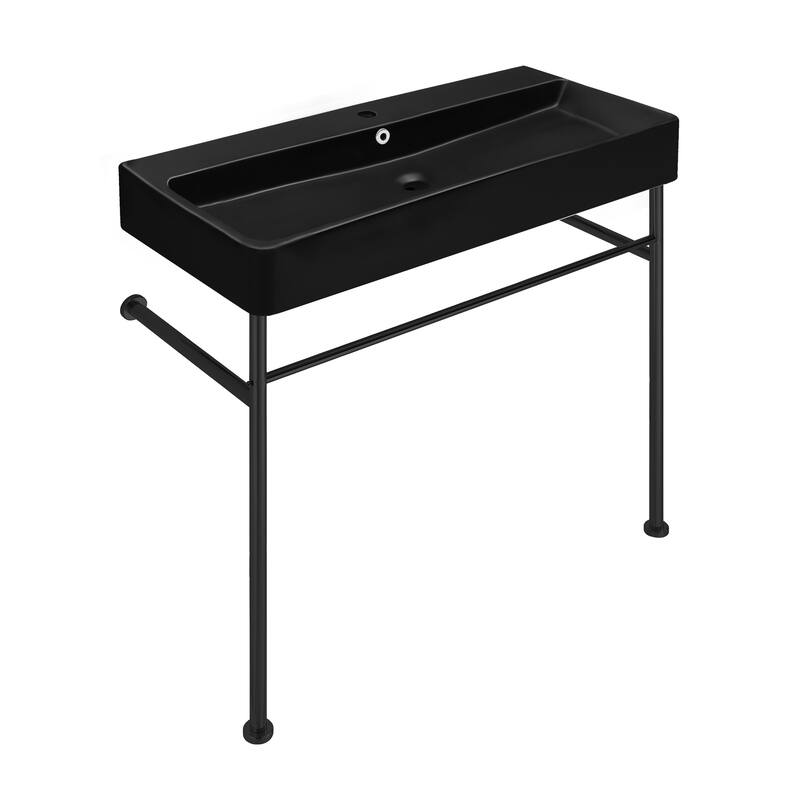 Claire 24 Ceramic Console Sink Matte Black Basin Black Legs