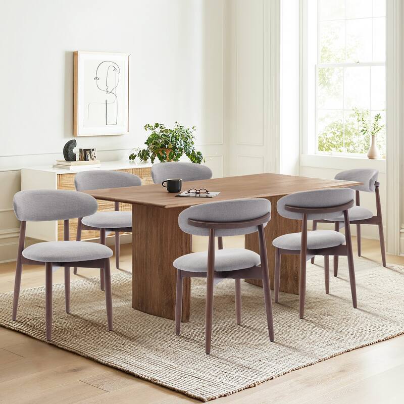Set of 2 Wooden Dining Chairs, Fabric Upholstered, Beige