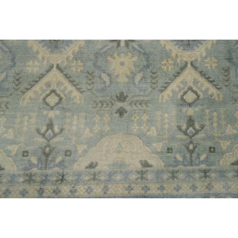 Hand-knotted Transitional Silk Carpet Blue Oushak Rug Geometric Oriental Area Rug - 7' 11'' X 5' 6''