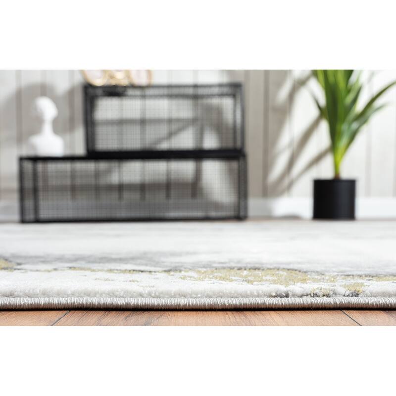 Abani Luna Contemporary Marble Metallic Gold Area Rug