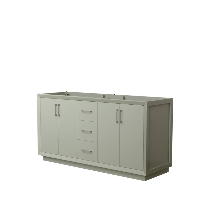 Strada 66-Inch Double Vanity Cabinet - Light Green, Brushed Nickel Trim, No Top