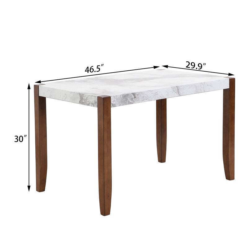 46.5" Modern Dining Table, Rectangular Faux Marble Style Table with Sturdy Wood Legs, Easy to Clean Rectangular Kitchen Table