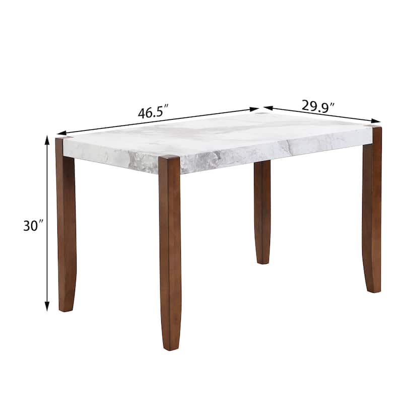 Roomfitters 46.5 Inch Faux Marble Dining Table, Rectangular Kitchen Table with Solid Wood Legs, Easy Clean Dining Table, White